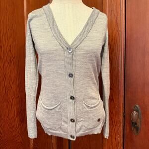 Smartwool 100% Merino Wool Cardigan Gray Button Front V-Neck Sweater Pockets S